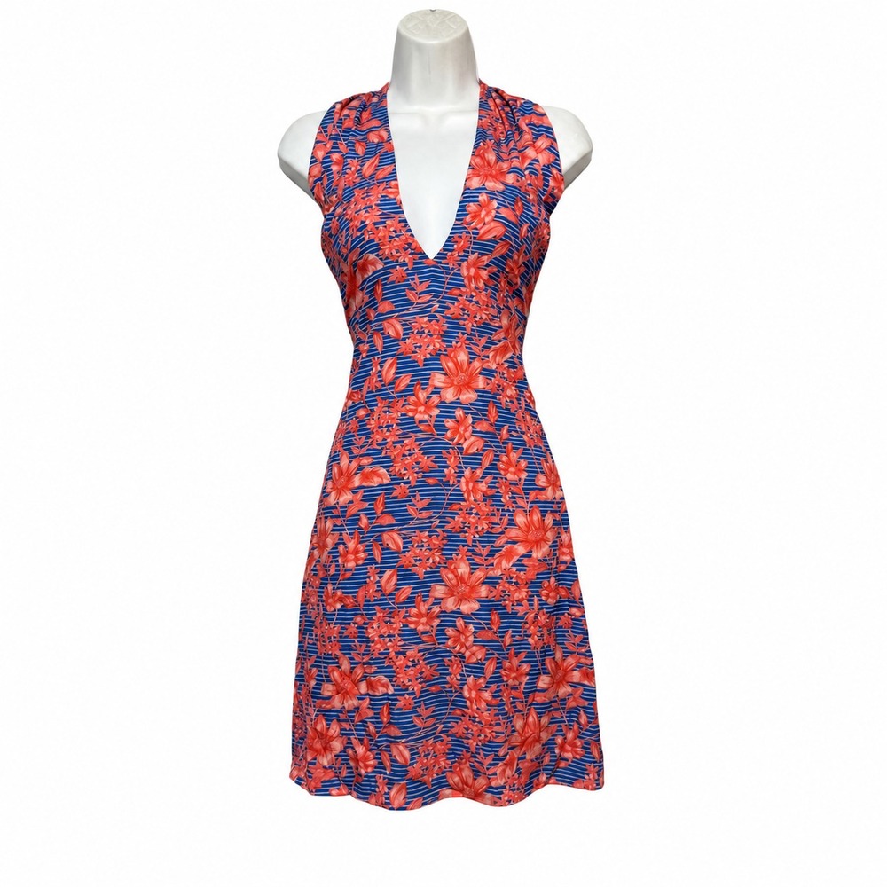 Belle‎ Badgley Mischka Resortcore Halter Dress Women Size 4 Tropical Glam Cruise